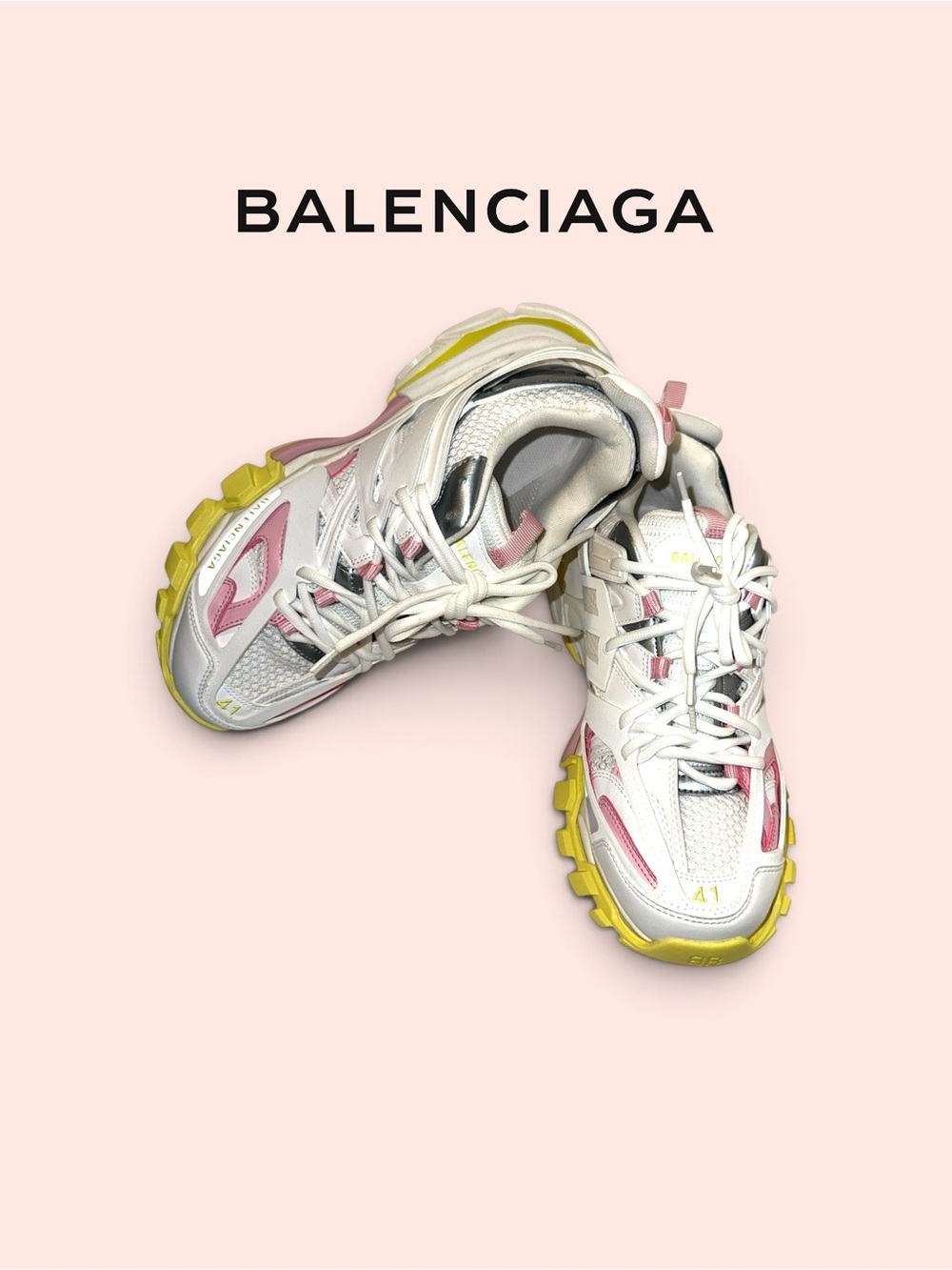 NIB Balenciaga Track Sneakers in White, Yellow & Pink Accents
